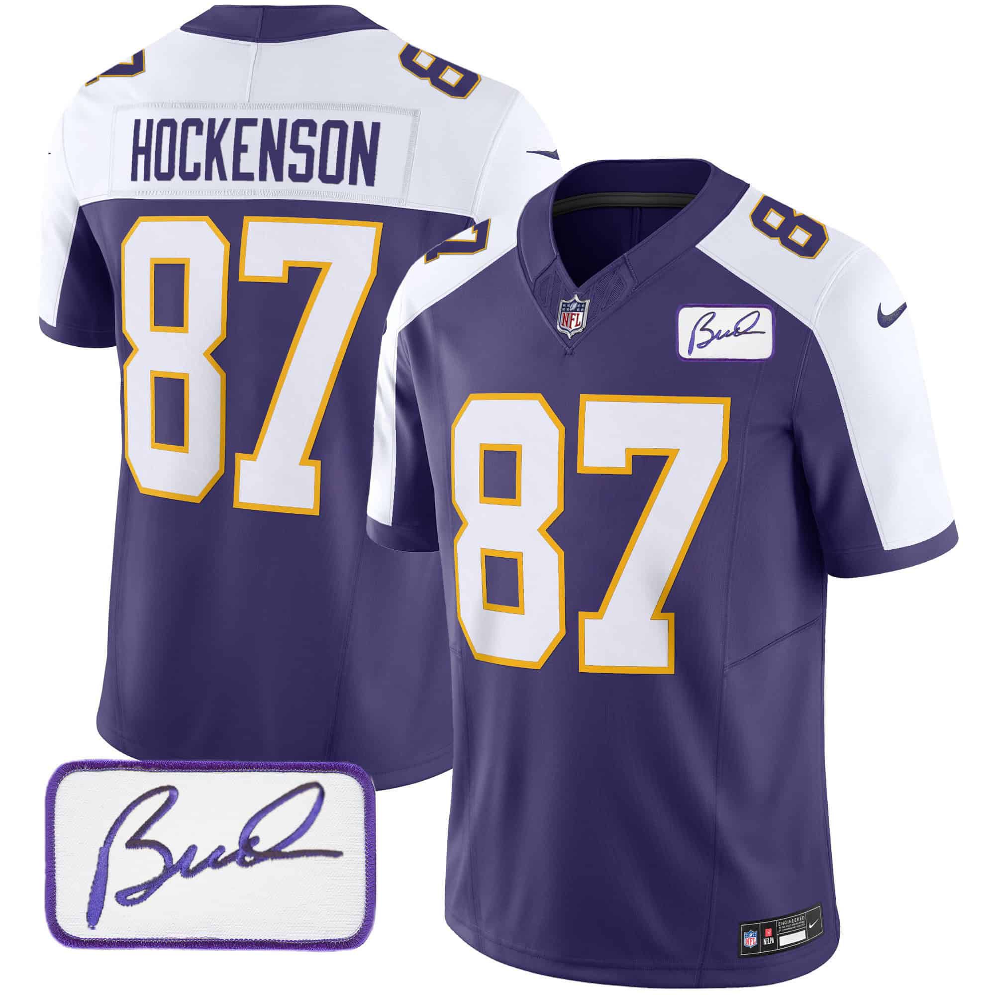 Men Minnesota Vikings #87 Hockenson Purple 2024 Nike Bud Grant Patch Classic Limited NFL Jersey